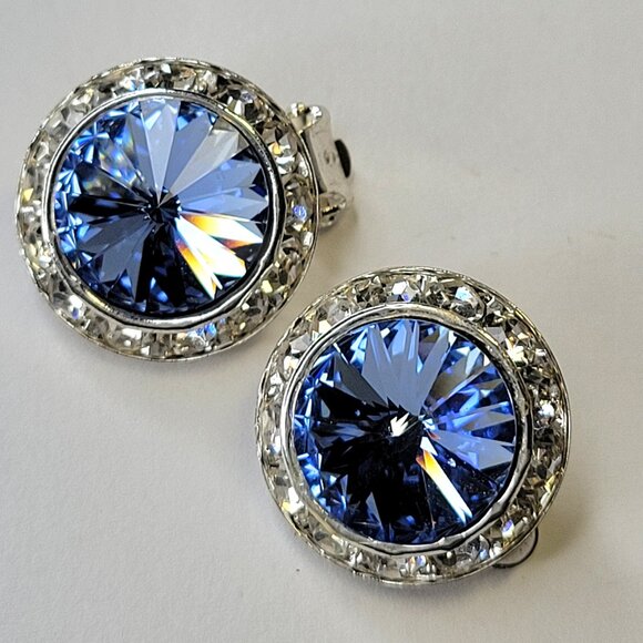 Blue Clip On Earrings, 22mm Blue ClipOns Earrings - Picture 1 of 4